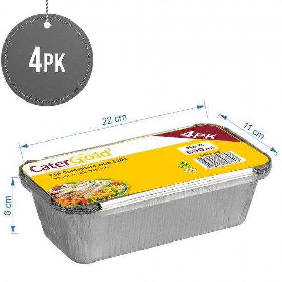 Aluminium Foil Container With Lid No6 4pack