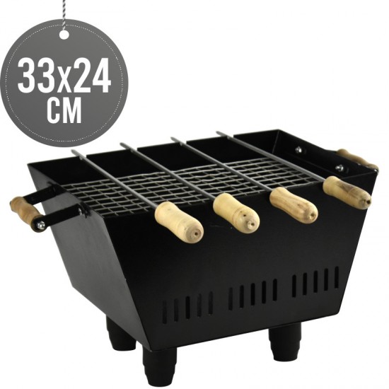 Mini Portable Barbecue Camping BBQ Grill with Wooden Handles