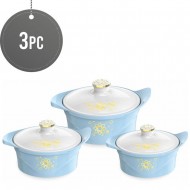 3Pc Hot Pot Food Warmer Thermal Insulated Casserole Serving Dish Set Blue Roman
