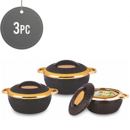 3Pc Hot Pot Food Warmer Thermal Insulated Casserole Serving Dish Set Black Rovex