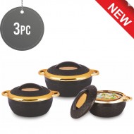 3Pc Hot Pot Food Warmer Thermal Insulated Casserole Serving Dish Set Black Rovex