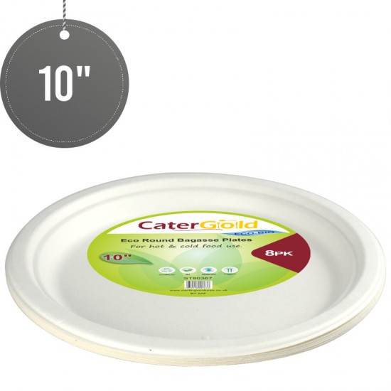Biodegradeable Bagasse Plates Recyclable 10" 8pk
