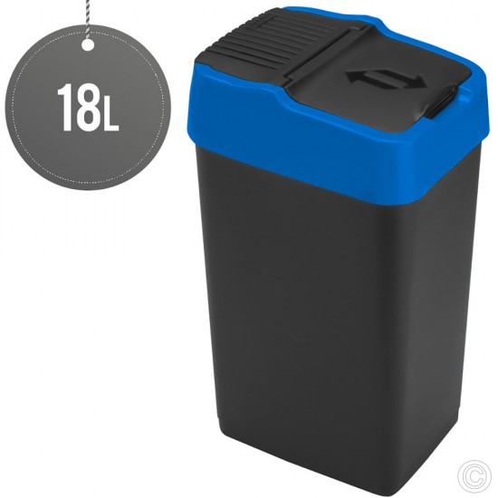 Plastic Recyling Bin With Double Swing Lid 18L With Blue Lid BINS & BUCKETS image
