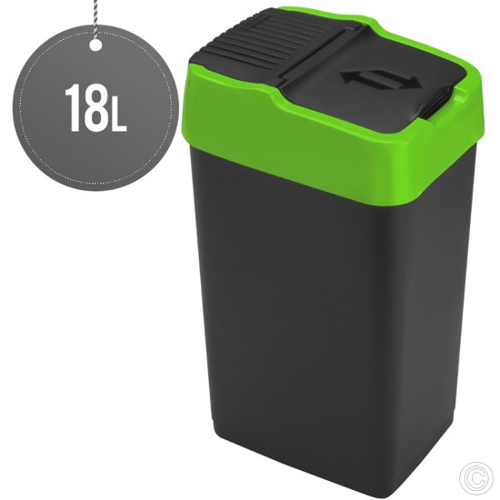 Plastic Recyling Bin With Double Swing Lid 18L With Green Lid BINS & BUCKETS image