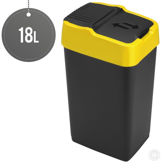 Plastic Recyling Bin With Double Swing Lid 18L With Yellow Lid image