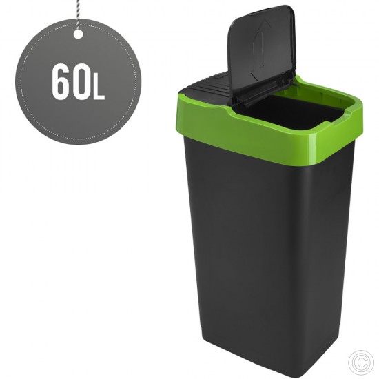 Plastic Recyling Bin With Double Swing Lid 60L With Green Lid BINS & BUCKETS image