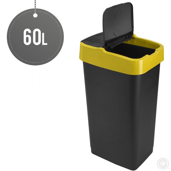 Plastic Recyling Bin With Double Swing Lid 60L With Yellow Lid BINS & BUCKETS image