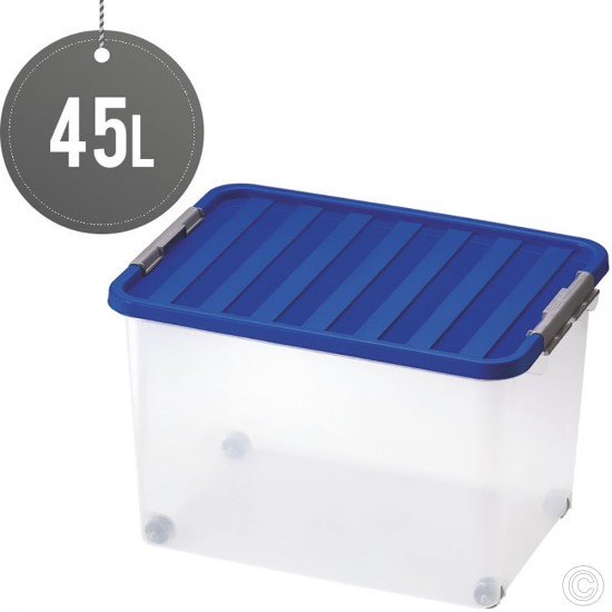 Plastic Storage Box With Clip Lid & Wheels 45L 52x36x34cm STORAGE & ORGANISATION image
