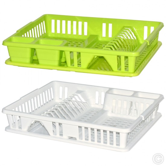 Plastic Dish Drainer Rack With DripTray & Cutlery Holder 47x39x10.5cm TOOLS & GADGETS image
