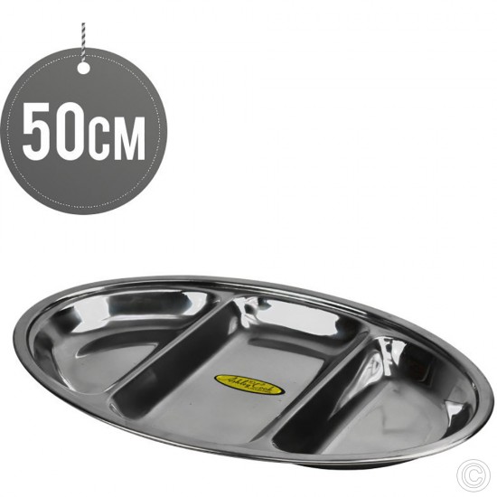 Stainless Steel Oval Plate 3 Compartment 50cm image