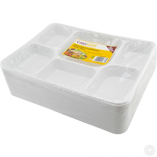 Recyclable Plastic Plates 6 Compartments 50pack image