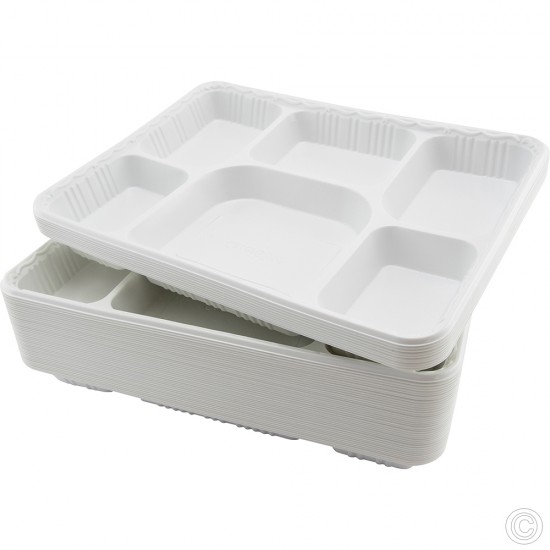 Recyclable Plastic Plates 6 Compartments 50pack image