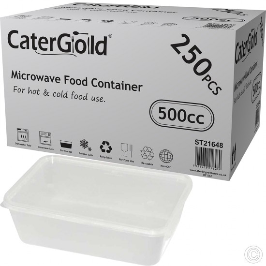 CaterGold C500 Microwave Plastic Food Container With Lid 250s DISPOSABLES, FOOD STORAGE image