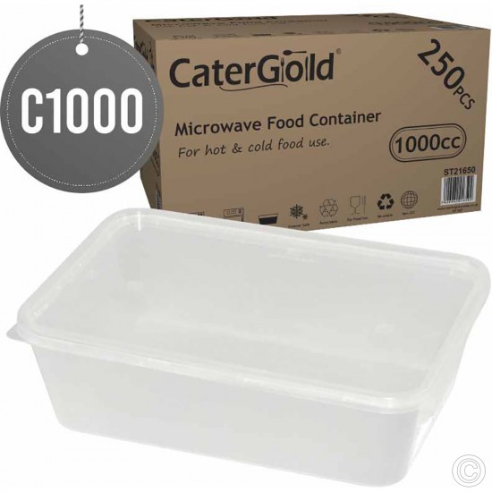 CaterGold C1000 Microwave Plastic Food Container With Lid 250s DISPOSABLES, FOOD STORAGE image