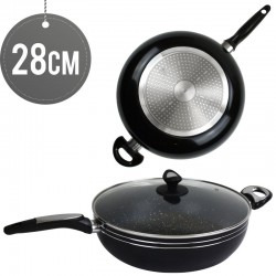 Sterling Non Stick Wok 28CM BLACK With Lid Induction Long Handle