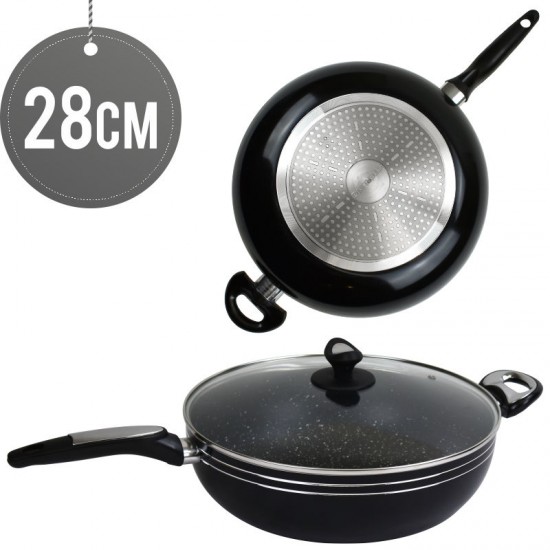 Sterling Non Stick Wok 28CM BLACK With Lid Induction Long Handle image