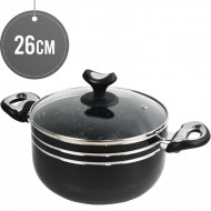 Sterling Non Stick Casserole 26cm BLACK With Glass Lid