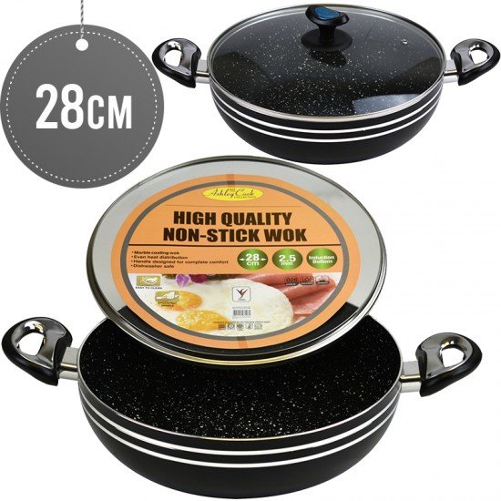 Sterling Non Stick Wok 28CM BLACK With Lid Induction Base Short Handles NON STICK COOKWARE image