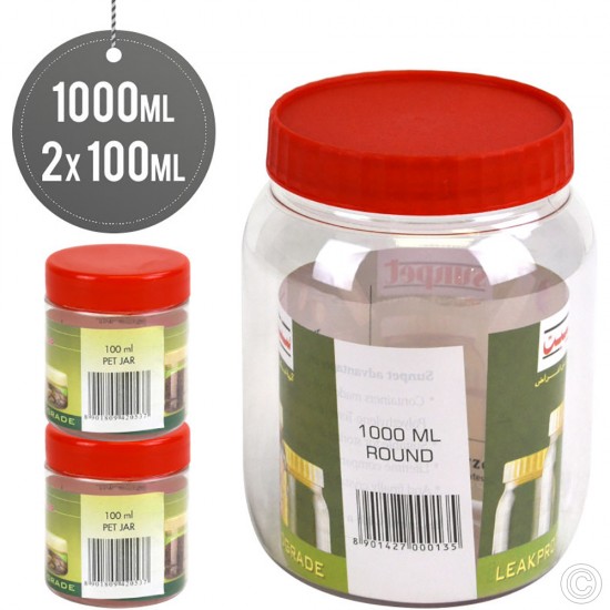 Plastic Food Storage Jars Containers 1L (1L+100ml) image