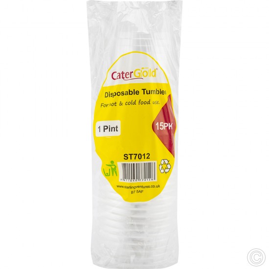 Disposable Plastic Cups 1 Pint 15pack Clear PLASTIC DISPOSABLE image