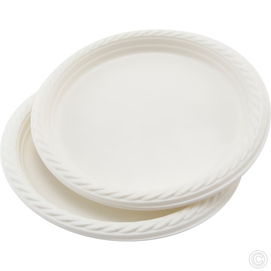 Recyclable Plastic Plates 10'' 8pack White PLASTIC DISPOSABLE image