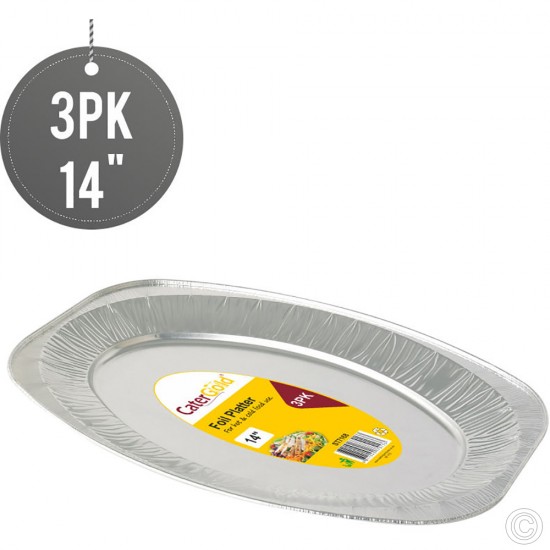 Aluminium Oval Foil Platters 14'' 3pack FOIL PRODUCTS image