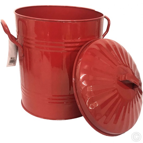 Small Coloured Metal Dust Bin with Lid Recycling Waste Rubbish 13L (Red) ACCESSORIES, BINS & BUCKETS, PETS image