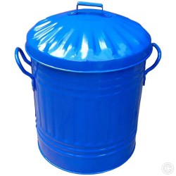 Small Coloured Metal Dust Bin with Lid Recycling Waste Rubbish 13L (Blue)