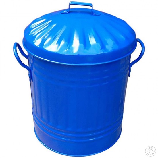Small Coloured Metal Dust Bin with Lid Recycling Waste Rubbish 13L (Blue) image