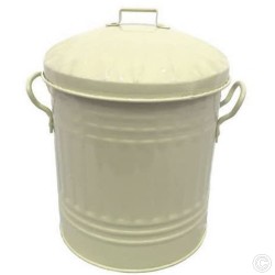 Small Coloured Metal Dust Bin with Lid Recycling Waste Rubbish 13L (Cream)