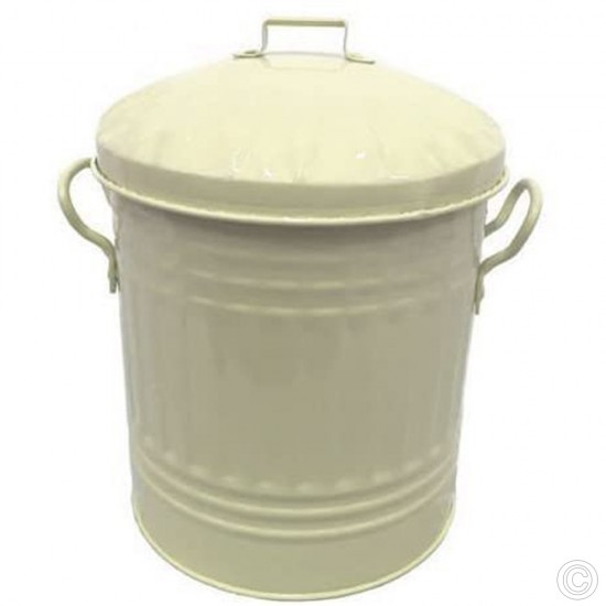 Small Coloured Metal Dust Bin with Lid Recycling Waste Rubbish 13L (Cream) ACCESSORIES, BINS & BUCKETS, PETS image