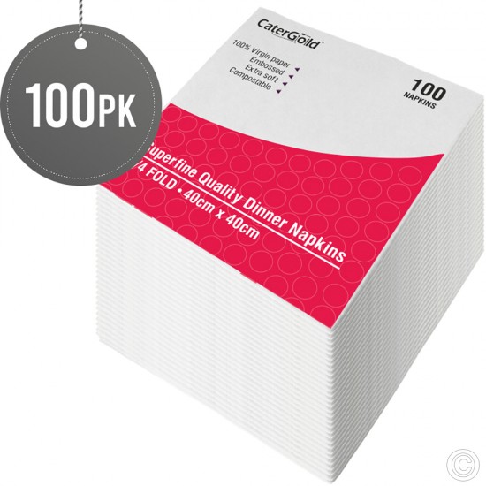 CaterGold 2ply White Napkins Serviettes 100pk PAPER DISPOSABLE, DISPOSABLES image