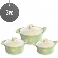 3Pc Hot Pot Food Warmer Thermal Insulated Casserole Serving Dish Set Green Roman