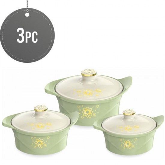 3Pc Hot Pot Food Warmer Thermal Insulated Casserole Serving Dish Set Green Roman SERVEWARE image