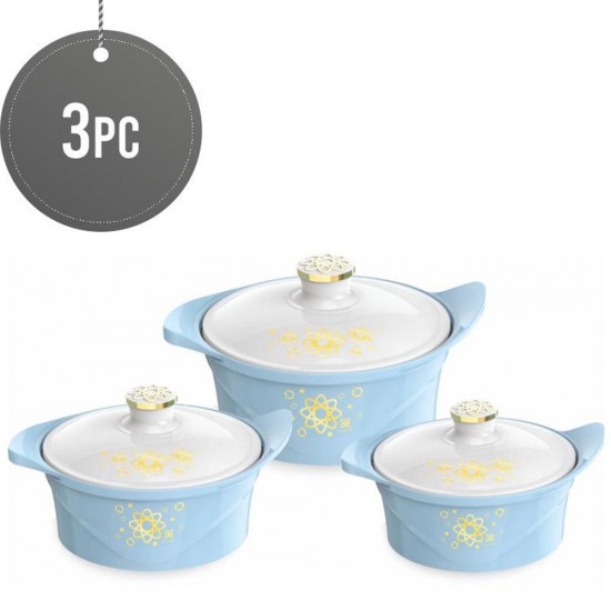 3Pc Hot Pot Food Warmer Thermal Insulated Casserole Serving Dish Set Blue Roman image