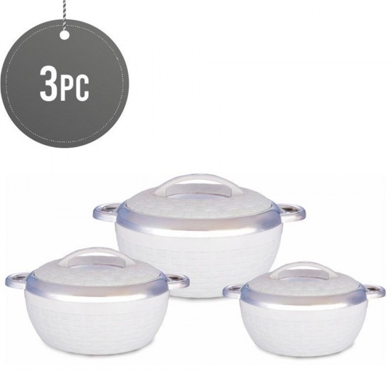 3Pc Hot Pot Food Warmer Thermal Insulated Casserole Serving Dish Set White Rovex SERVEWARE image