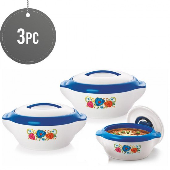 3Pc Hot Pot Food Warmer Thermal Insulated Casserole Serving Dish Set Blue Jumbo image