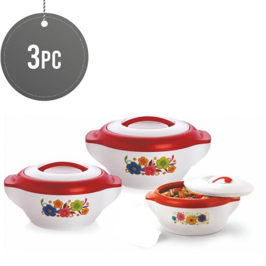 3Pc Hot Pot Food Warmer Thermal Insulated Casserole Serving Dish Set Red Jumbo SERVEWARE image