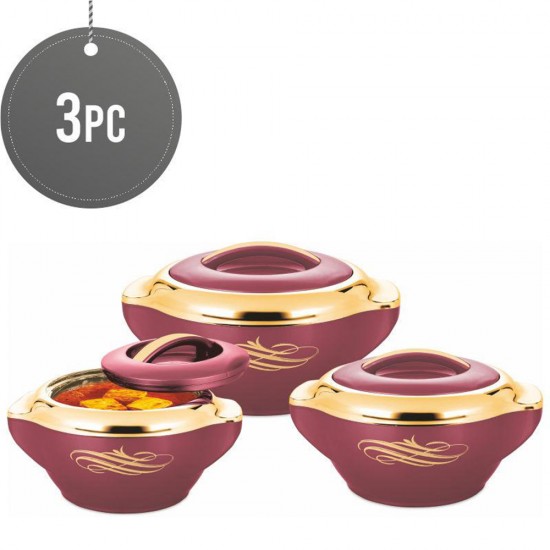 3Pc Hot Pot Food Warmer Thermal Insulated Casserole Serving Dish Set Burgandy Rolex image