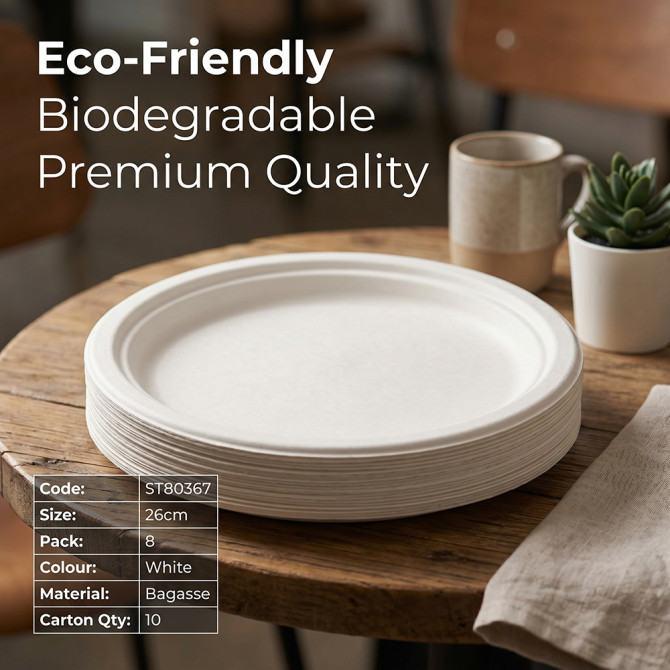Biodegradeable Bagasse Plates Recyclable 10" 8pk
