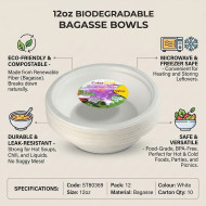 Biodegradeable Bagasse Bowl Recyclable 12oz 15pack