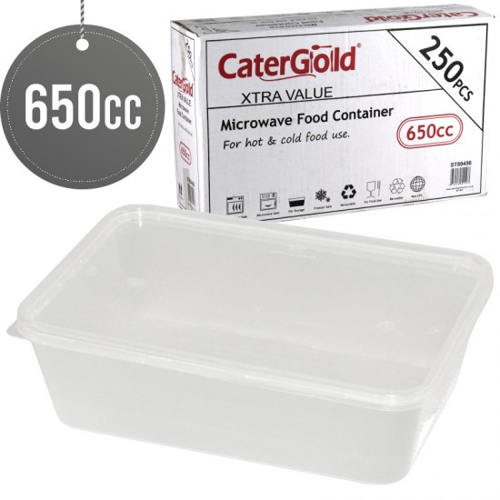 CaterGold 650ml Microwave Plastic Food Container With Lid 250 Extra Value image