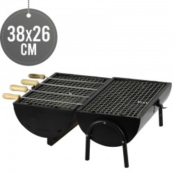 Portable Heavy Duty Barbecue Barrel BBQ Double Grill with Wooden Handle