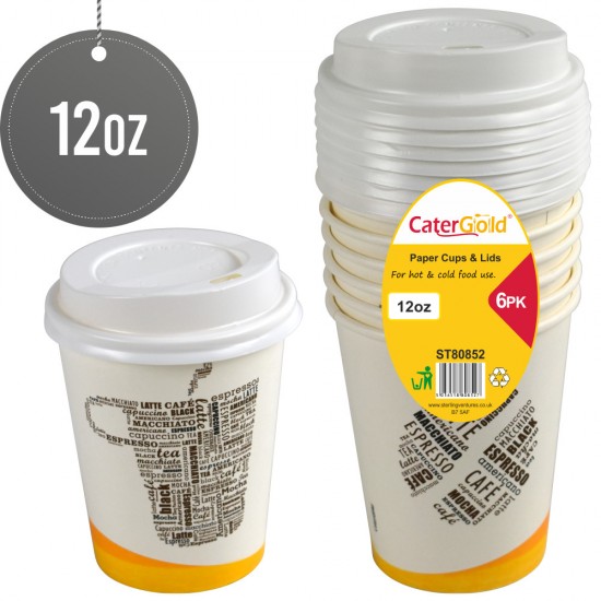 Paper Cup with Lid 12oz 6pk Paper Disposable image