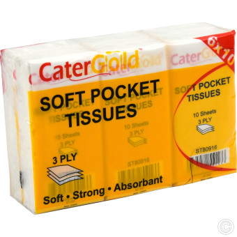 CaterGold Pocket Tissue 3ply 6 pack (10 sheets per pack)