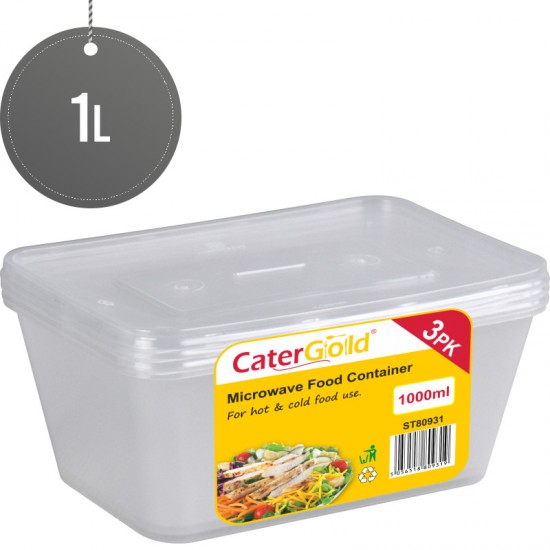 Microwave Plastic Food Containers 1000CC 3pack image