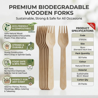 Biodegradable Wooden Forks 50 pack