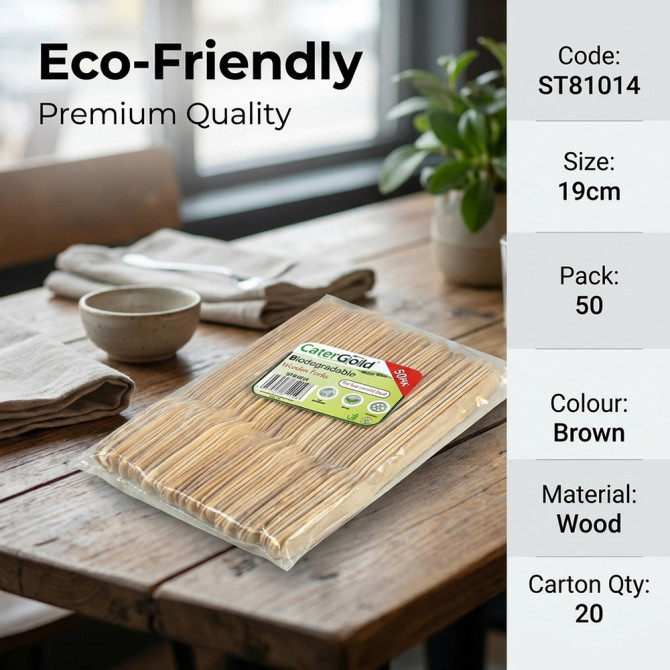 Biodegradable Wooden Forks 50 pack WOODEN DISPOSABLE image