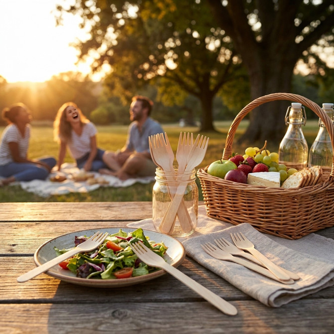 Biodegradable Wooden Forks 50 pack WOODEN DISPOSABLE image