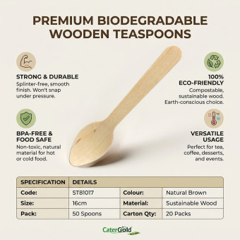 Biodegradable Wooden Tea Spoons 50 pack